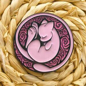 Sleeping Mew Pink Spiral Design Pokemon Enamel Pin Collectible Lapel Badge